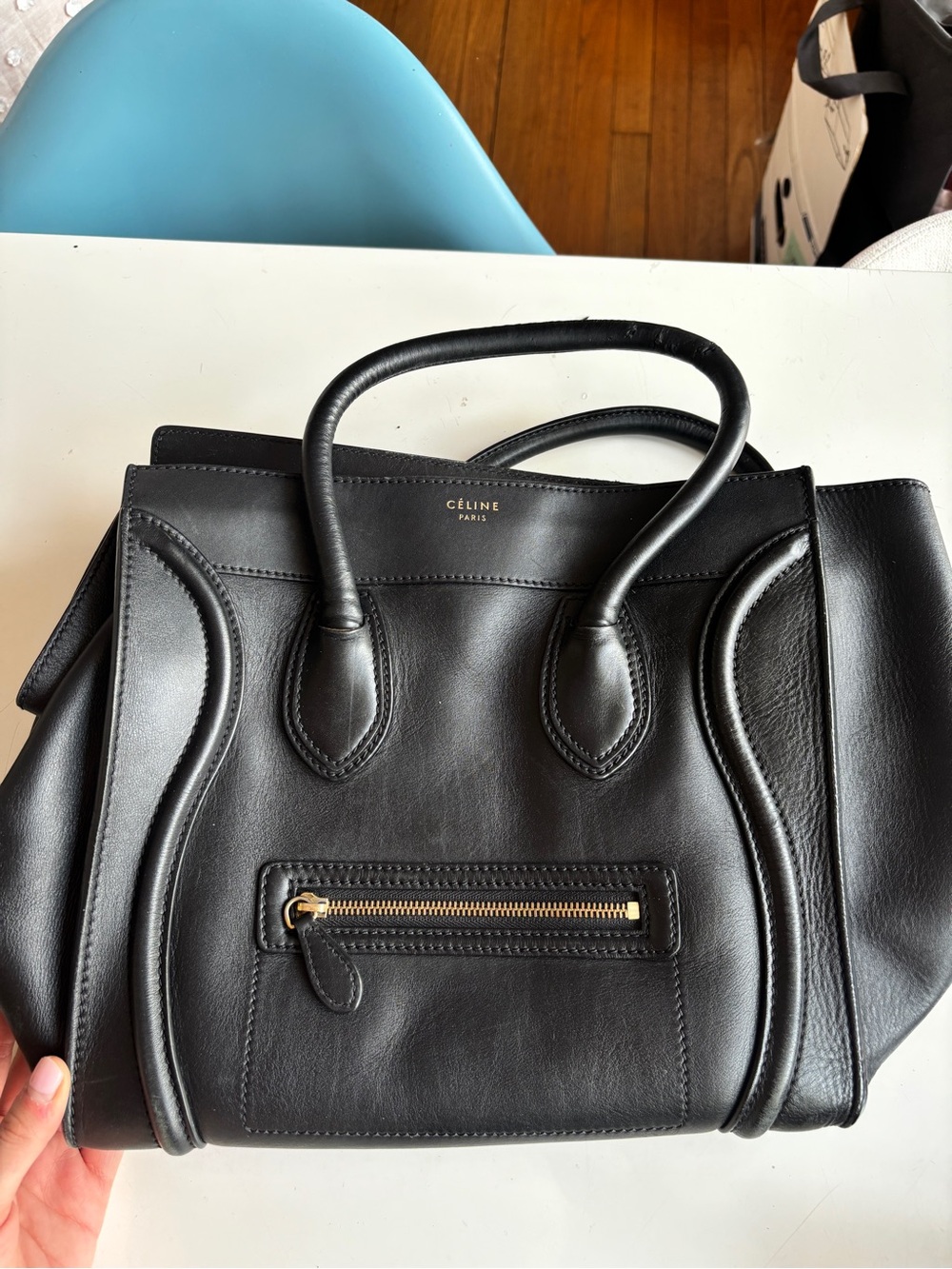 Celine Black Leather Mini Luggage Tote with Gold Hardware - Picture 6 of 7
